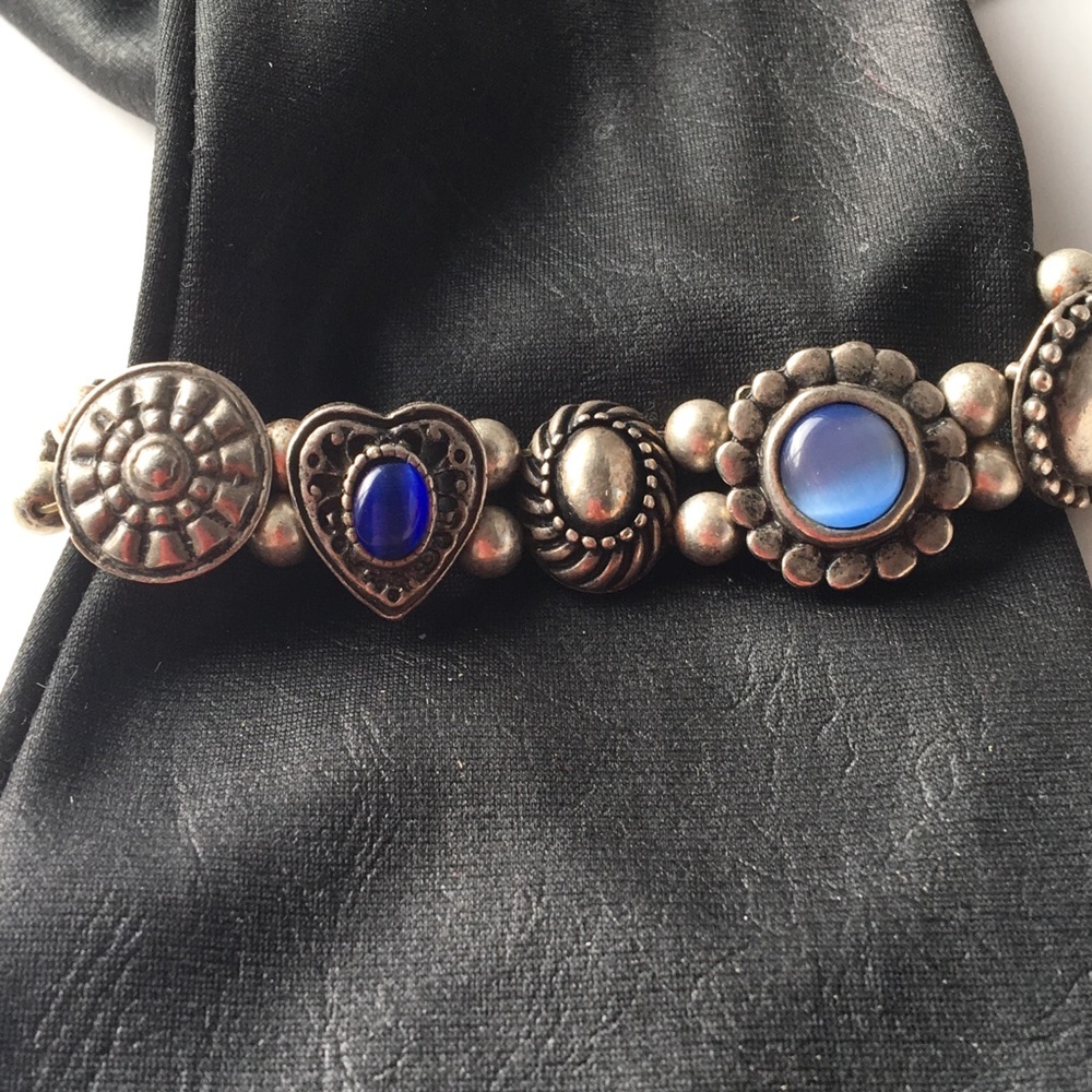 Vintage Silver and Blue Bracelet With Hearts